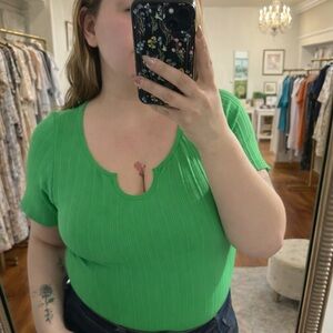 Green Ribbed Women's Top